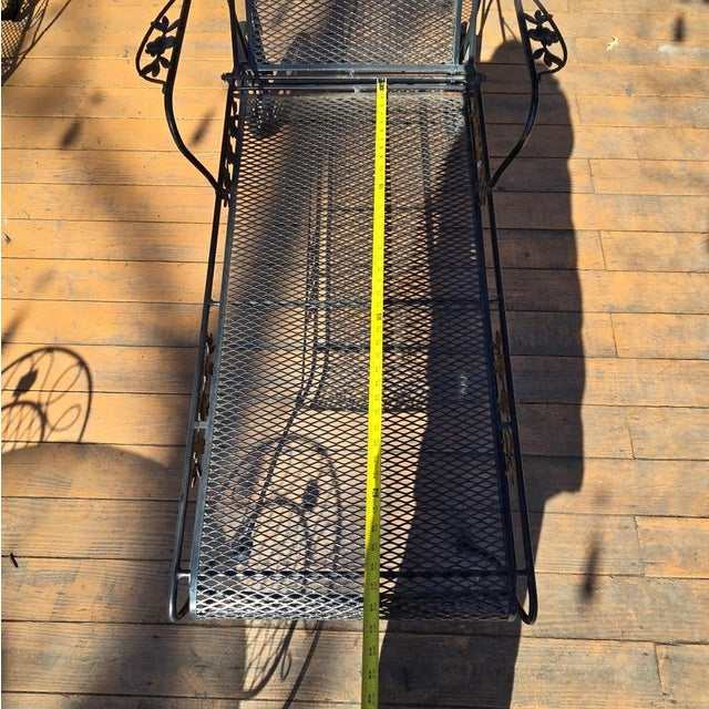 Metal Late 20th Century Wrought Iron Chaise Lounge With Cushions on Wheels For Sale - Image 7 of 10