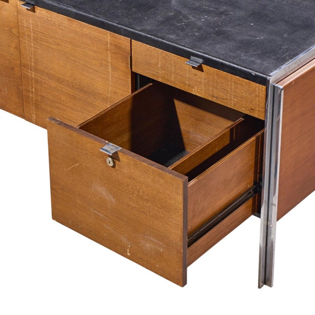 Wood Stow & Davis Mid Century Walnut, Leather and Chrome Credenza For Sale - Image 7 of 11