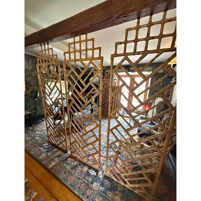 Rare Vintage 6 Screen Panels Room Divider in Bamboo Chinoiserie Boho Chic Coastal Style For Sale - Image 9 of 9