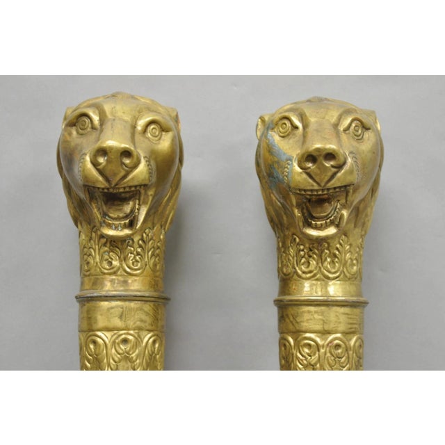 Mid 20th Century Vintage Italian Regency Neoclassical Large Brass Lion Sconce Door Handles Pair For Sale - Image 5 of 17