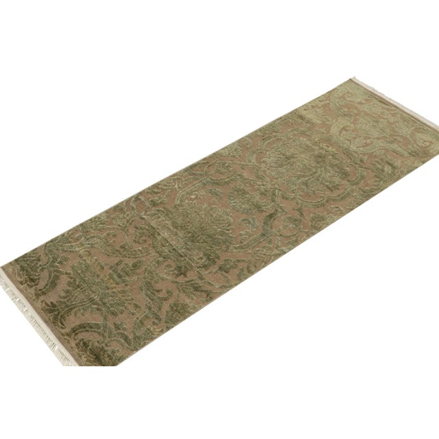 Traditional 2010s Rug & Kilim’s European Style Runner in Beige With Green Floral Patterns For Sale - Image 3 of 7