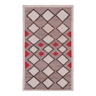 1930s Grey Triangles Antique American Navajo Rug 4' X 6' 10" Flatweave Wool Carpet For Sale