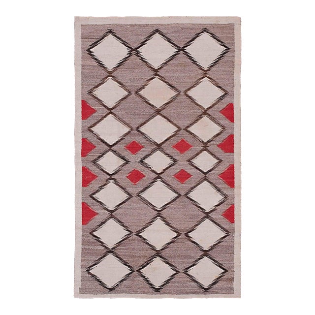1930s Grey Triangles Antique American Navajo Rug 4' X 6' 10" Flatweave Wool Carpet For Sale