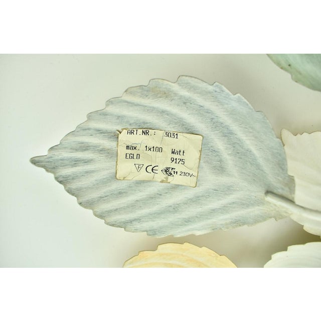 Vintage Pastel Flush Mount or Wall Sconce Leafs Green Peach Light Blue | Mid Century Hollywood Regency Ceiling Lamp Toleware Retro 1980s For Sale - Image 10 of 10