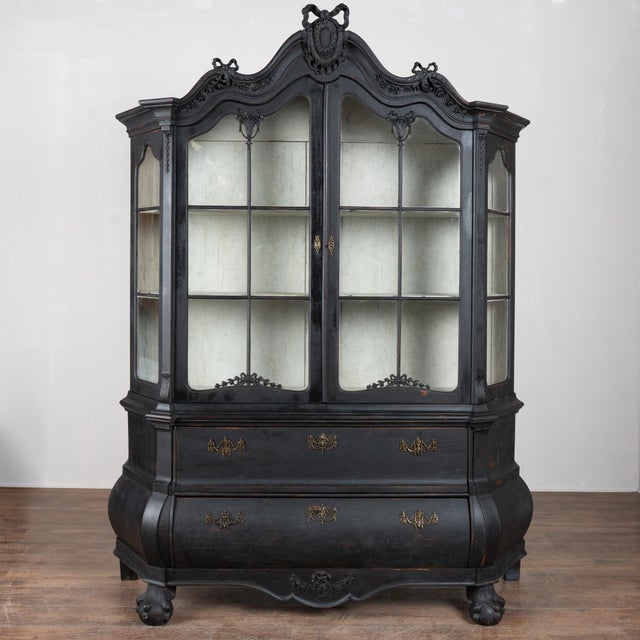 Rococo Early 20th Century Swedish Oak Vitrine Display Cabinet Bookcase For Sale - Image 3 of 12