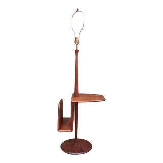 Walnut Floor Lamp With Magazine Rack and Table by Laurel Lamp Company For Sale