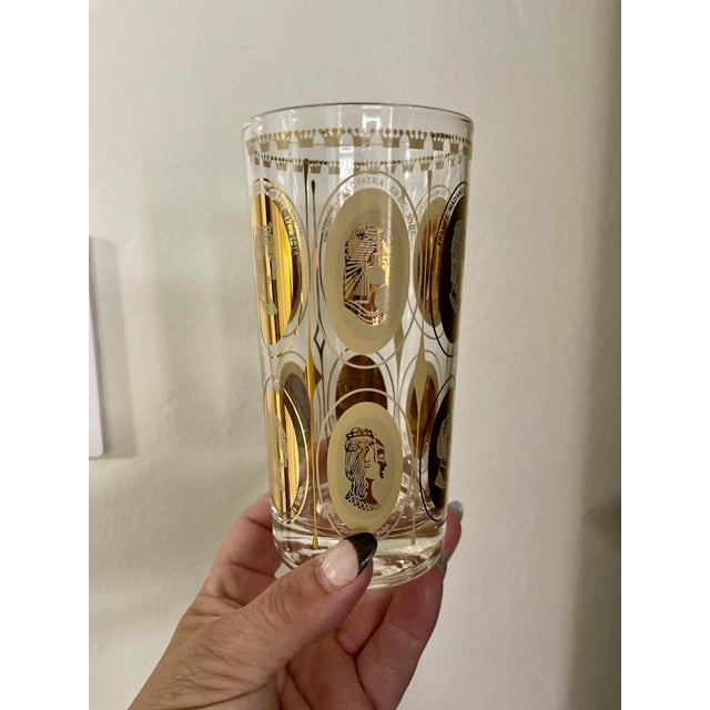 Mid-Century Modern Gold Royal Ladies Portrait Tall Boy or Tumbler Glasses - Set of 7 For Sale - Image 12 of 12