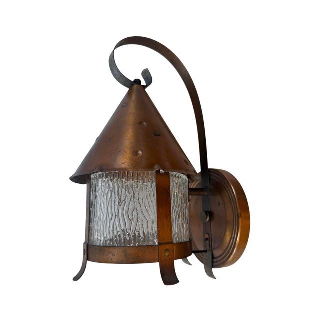 Copper Early 20th Century Arts and Crafts Hammered Copper Outdoor Wall Sconces With Original Patina - a Pair For Sale - Image 8 of 12