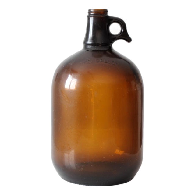 Vintage Mid-Century One-Gallon Amber Glass Jug For Sale