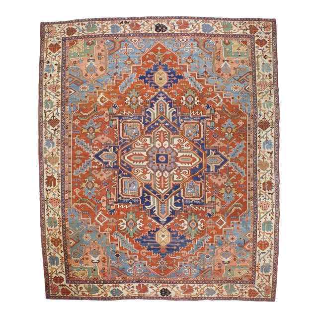 Antique Persian Serapi Rug 10’4” X 12’5” For Sale