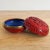 Late 19th Century Antique Chinese Red Cinnabar Lidded Jar With Blue Enamel and Brass Detail For Sale - Image 5 of 9