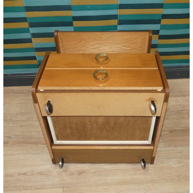 Walnut Record Player Side Table on Casters, 1970s For Sale - Image 10 of 14