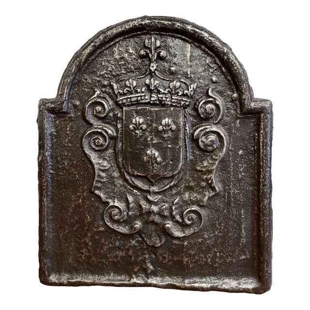 18th Century French Cast Iron Fireback With Royal Coat of Arms For Sale