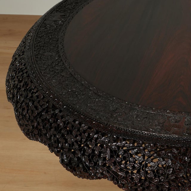 Brown Antique Burmese Anglo Indian Style Carved Rosewood Table For Sale - Image 8 of 15