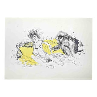Sergio Barletta, Woman and Chimpanzee, Lithograph, 1980 For Sale