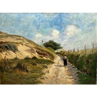 Female Figure, Path Through the Dunes, Returning from Fishing, 1890s-1910s, Oil on Canvas For Sale