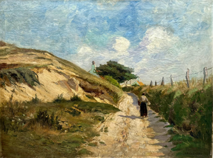 Female Figure, Path Through the Dunes, Returning from Fishing, 1890s-1910s, Oil on Canvas