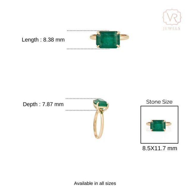 Natural Zambian Emerald 4.42 Ct May Birthstone Cocktail Ring in 18k Yellow Gold Size 5 For Sale - Image 12 of 16