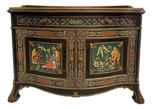 Early 20th-Century European Chinoiserie Bombé Cabinet With Raised Panels and Marble Top