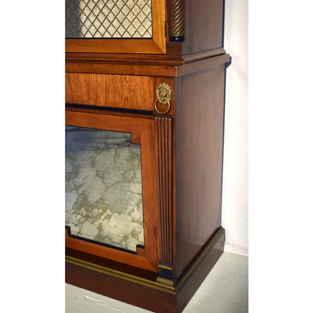 English Regency Mahogany Bookcase China Cabinet With Brass Lattice Doors For Sale - Image 12 of 12