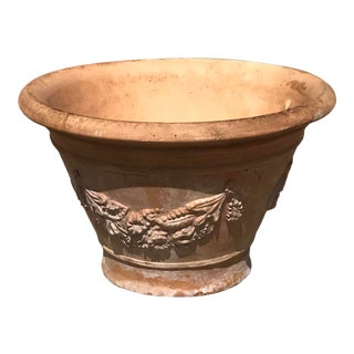 Vintage Italian Terra Cotta Planter With Repose Design For Sale