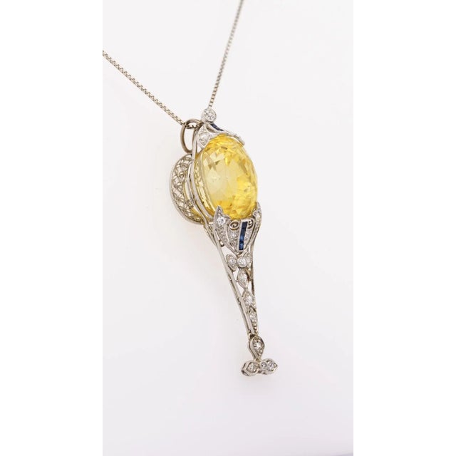 Yellow Antique Agl Certified 20 Carat No Heat Ceylon Yellow Sapphire Filigree Pendant For Sale - Image 8 of 11