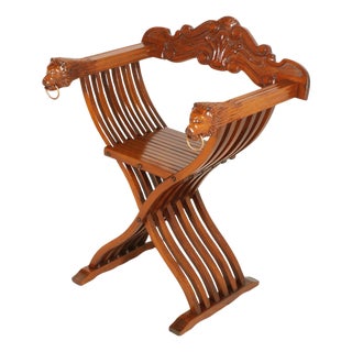 Savonarola Armchair in Carved Walnut, 1930s For Sale