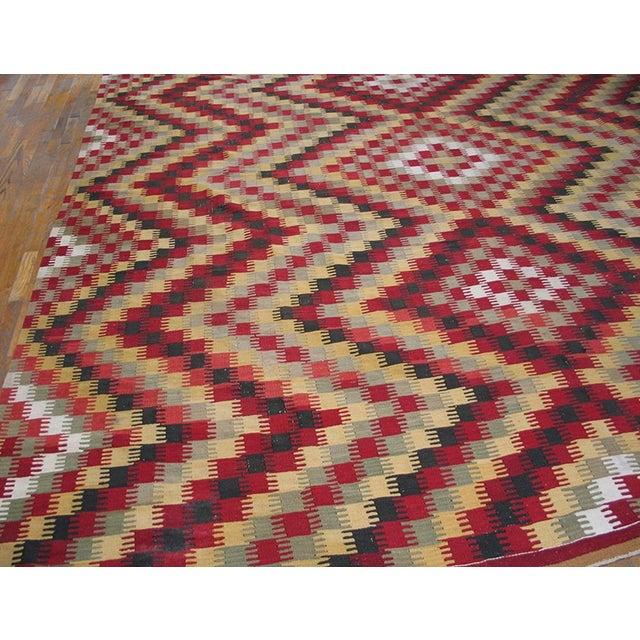 Decorative Antique Turkish Kilim Oushak Rug With a Tricolor Tridimensional Zig Zag Ground Color For Sale - Image 4 of 5