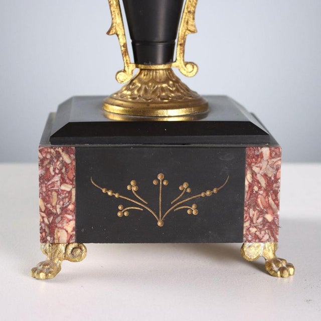 Marble & Gilt Clock with Candleholders, Set of 3 For Sale - Image 12 of 14