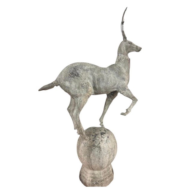Traditional Vintage Cast Iron Gazelle Statue on Spherical Orb Base For Sale - Image 3 of 12