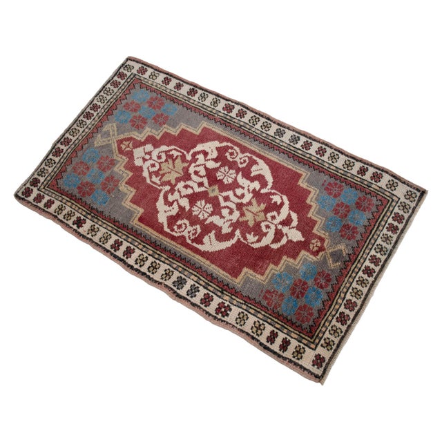 Distressed Low Pile Turkish Yastik Petite Rug Hand Knotted Faded Mat - 24″ X 41″ For Sale - Image 6 of 12