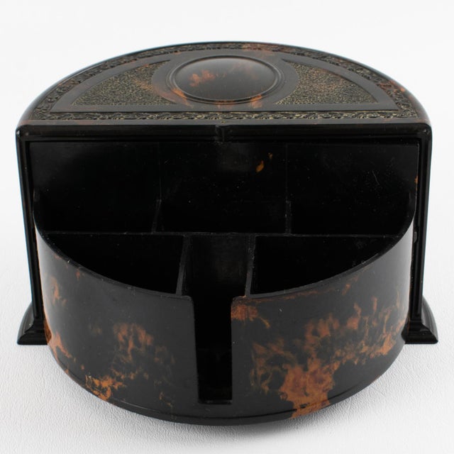 One of the most iconic Bakelite pieces ever: an exquisite modernist Bakelite box crafted by Linsden Ware in England, circa...