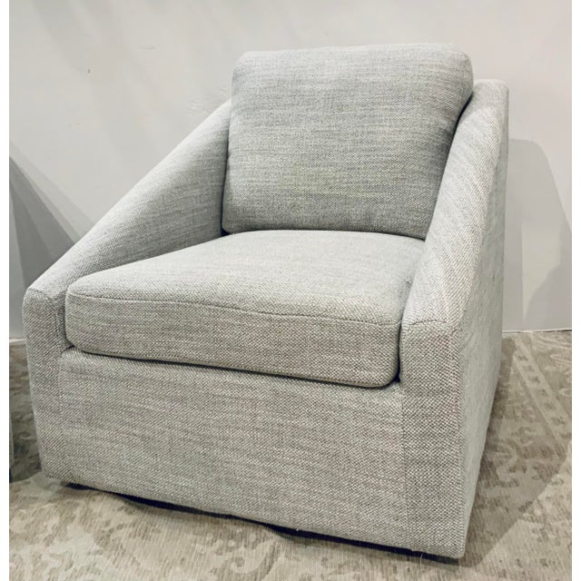 Modern Light Gray Linen Blend Lounge Swivel Chairs Pair | Chairish