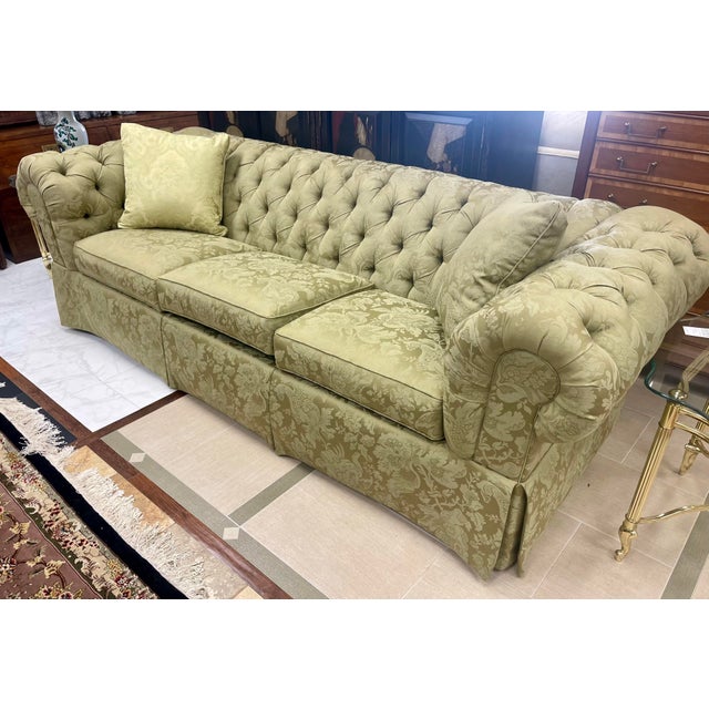 Ethan Allen Silk Damask Rolled Arm Chesterfield Tufted Sofa Chairish