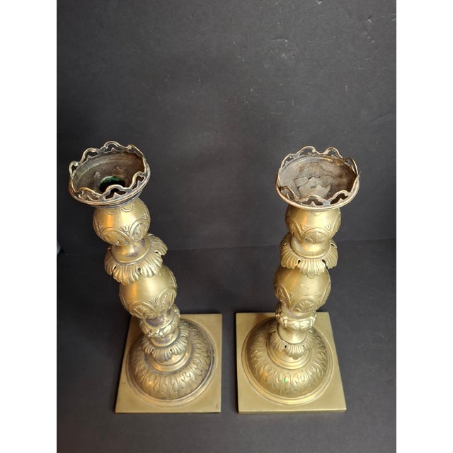 Antique Fraget Warsaw Silver Plate Candlesticks Pair Polish Judaica 3342 13" For Sale In Boston - Image 6 of 18