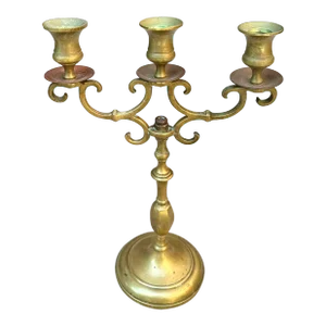 Vintage French Three Armed Solid Brass Candelabra Candlestick