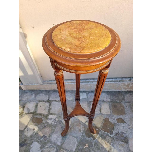 Mid-Century Modern Beech Column with Round Red Marble Top, 1940s For Sale - Image 3 of 14