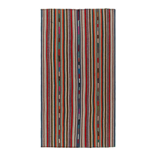 1950s Vintage Chaput Kilim Rug in Polychromatic Stripe Patterns, Multicolor For Sale