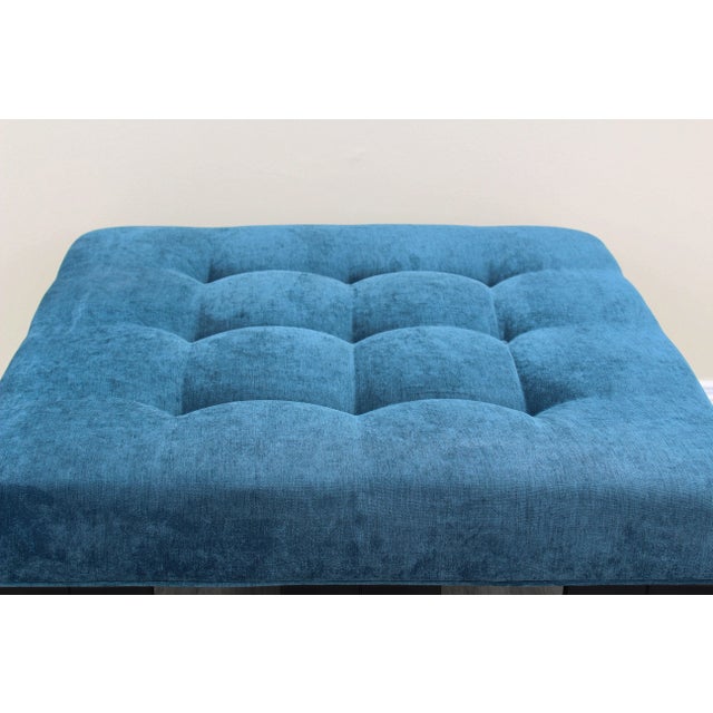 1970s Mid Century Ottoman With Blue Velvet Top For Sale - Image 5 of 7