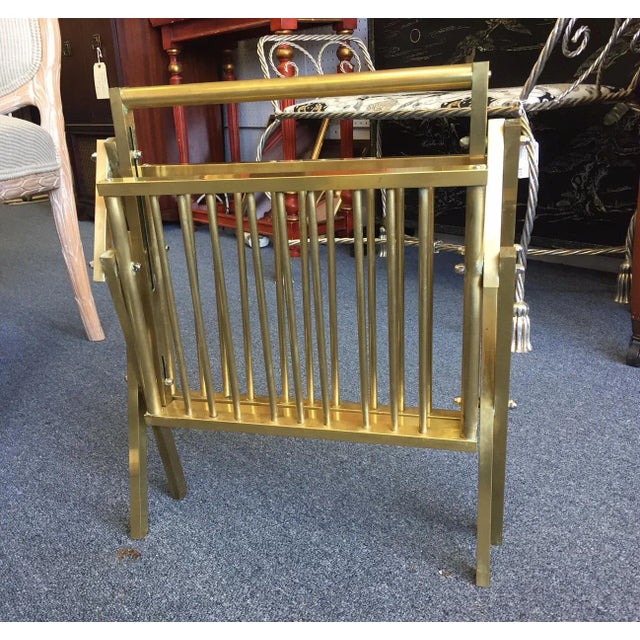 Mid-Century Modern Brass Campaign Style Folding Magazine Stand For Sale In West Palm - Image 6 of 9