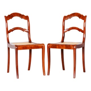 Set of Biedermeier Dining Chairs in Mahogany & Wicker, Germany, 1830s For Sale