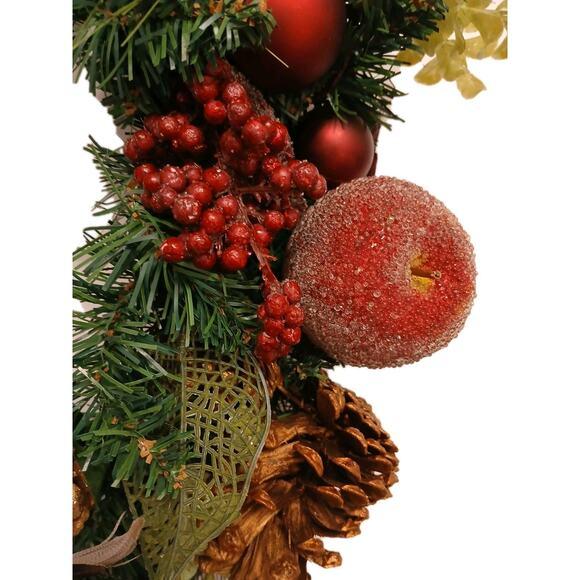 Partridge in Pear Tree Winter Door Wreath Realistic Holiday Crystal Fruit Apple For Sale - Image 13 of 16