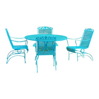 Wrought Iron Patio Table & 4 Chairs by Woodard For Sale