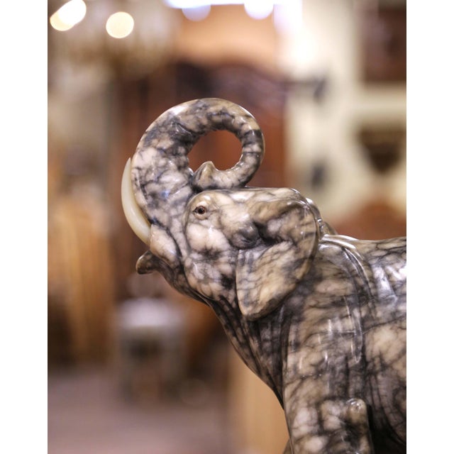 19th Century French Carved Variegated Marble Elephant With Raised Trunk For Sale - Image 4 of 10