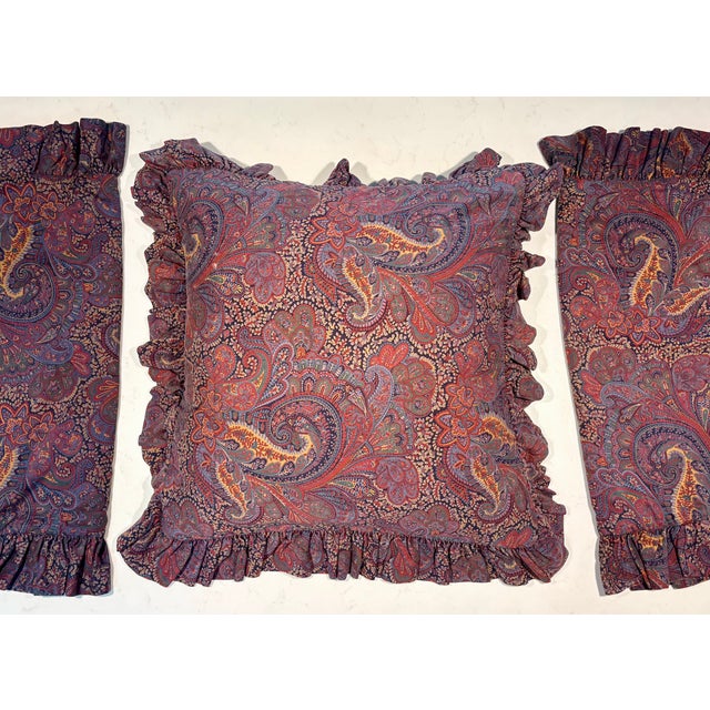 Late 20th Century Vintage Ralph Lauren Paisley Ruffled Euro Shams-Set of 3 For Sale - Image 5 of 10