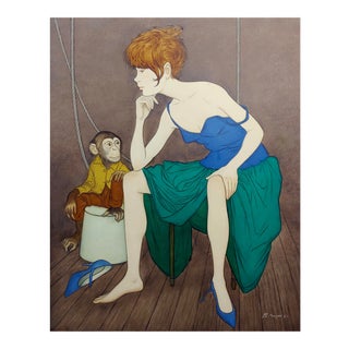 Philippe Noyer - Girl & a Monkey - Oil Painting For Sale