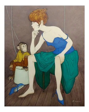 Philippe Noyer - Girl & a Monkey - Oil Painting
