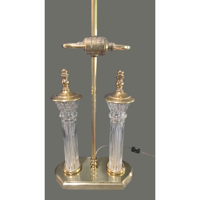 Waterford Late 20th Century Crystal & Brass Double Column Waterford Table Lamp With Original Shade For Sale - Image 4 of 14