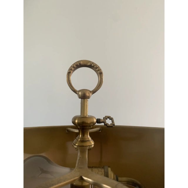 Mid-20th Century English Country Brass Horn Bouillotte Lamp With Black Tole Shade For Sale In South Bend - Image 6 of 12