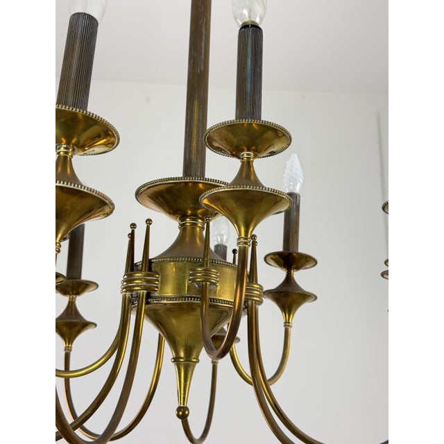 Art Deco Nine-Light Brass Chandelier, 1940s For Sale - Image 13 of 14